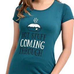plush Women Printed Round Neck Cotton Blend Dark Blue T-Shirt-picture-40