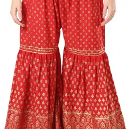 Women Regular Fit Red Cotton Silk Trousers-image-48