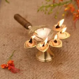daridra bhanjan Pure Brass Panch Deepak Aarti, Brass Diya for Pooja, Diya Stand for Mandir Use, Pack of 1 Copper Table Diya / aarti diya / arti diya / aarti stand / pancharti diya Brass Table Diya-picture-9