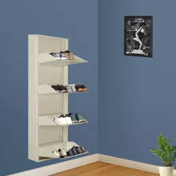 20 Inches wide Latitude Four Door Powder Coated Wall Mounted Metallic Ivory Metal Shoe Rack-image-10