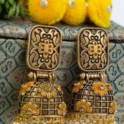PRIVIU Gold-Plated Dome Shaped Jhumkas Earrings-image-47