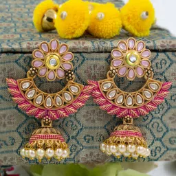 PRIVIU Gold-Plated Studded Jhumkas-49