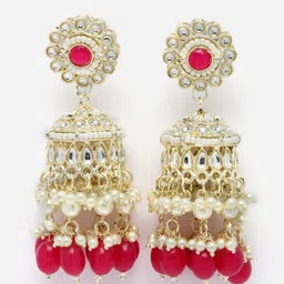 Aazeen Gold-Plated Dome Shaped Kundan And Beaded Jhumkas-image-40