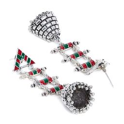 PANASH Silver-Toned & Red Triangular Jhumkas image 4