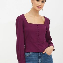 Casual Regular Sleeves Solid Women Purple Top-image-1
