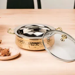 Primo Handi with Glass Lid & Handle |Capacity - 700ML|Material - Steel & Copper| Bowl, Container, Dish Serving Set-image-26