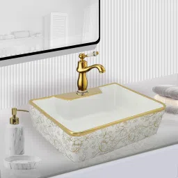 Gold Ceramic Wash Basin(L41 X W30 X H13 Cm) CC 4103 GOLDEN Premium Designer Table Wash Basin OUR Counter CERAMIC TABLE Top Golden Top Table Top Basin-image-87
