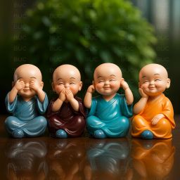 Baby Monk Buddha Set Of 4 Original Statue For Home Office Car Dashboard Buddha Decorative Showpiece - 6 cm-image-70