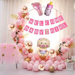 Welcome Baby Girl Ceremony Pink Decoration Set Home Decoration Banner Balloons-image-20