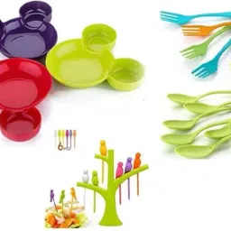 Plastic Urban Micky Plates, Spoons & Fork Dinner Set-image-18