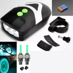 3 Mode Bicycle Light + Horn Set With Green Tyre Valve Light LED Front Light-picture-18