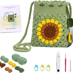 DIY Crochet Phone Bag Material Kit Beginners Sun Flower Crochet Phone Sling-image-36