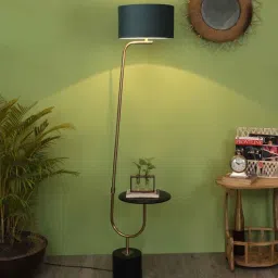 Grey Fabric Shade Floor Lamp With Black & Gold Base By Sapphire-picture-15