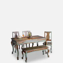 fabuliv Pansy Sheesham Wood 6 Seater Dining Set in Vintage Green Finish with Bench-picture-21
