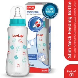 luvlap Anti-Colic Slim Neck Essential Baby Feeding Bottle, Wild Flower Design - 250 ml-picture-16
