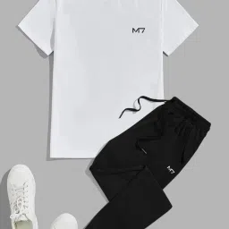 Men Night Suit Set White, Black Solid-image-8