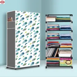 6 Shelf Foldable Collapsible Wardrobe Storage Organizer Almirah Cloth Rack PP Collapsible Wardrobe-picture-15