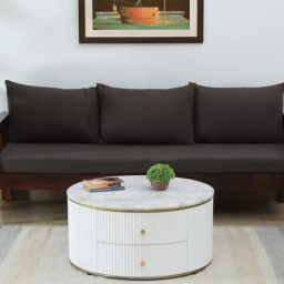 casacraft from pepperfry Teran Mango Wood Round Coffee Table In White Duco Paint Finish With White Marble Top-picture-5
