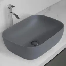 Premium Designer Ceramic Wash Basin(NGrey Matt) with Waste Pipe & Coupling set (18x13x5)(Grey Matt) N Table Top Basin-image-85