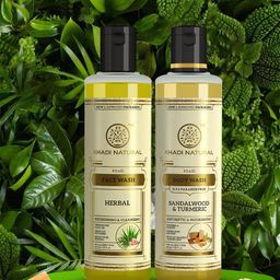 Khadi Natural Sandalwood & Turmeric Body Wash & Herbal Face Wash - 210ml Each-0