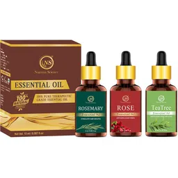 Nuerma Science Set of 3 Pure Essential Oils 15 ml each - Rosemary + Rose + Tea Tree image 1