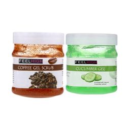 FEELHIGH Combo Of Coffee Gel Face Scrub & Cucumber Face Gel - 500ml Each-24
