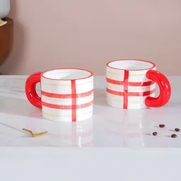Nestasia White & Red 2 Pieces Printed Ceramic Ceramics Glossy Cups 330 ml-4