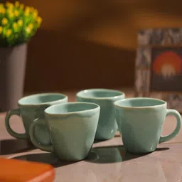 The Decor Mart Green 4 Pieces Textured Ceramic Glossy Cups 250 ml-13