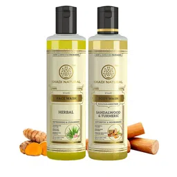 Khadi Natural Sandalwood & Turmeric Body Wash & Herbal Face Wash - 210ml Each image 2