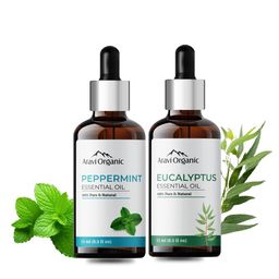 Aravi Organic Set of 100% Pure Peppermint & Eucalyptus Essential Oil for Hair & Skin Care-17