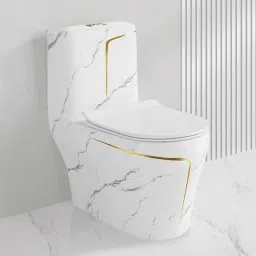 C08 Premium White Marble commode with Yellow Finishing Line and Round Flush Button Western Commode-17