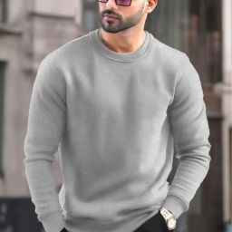 Men Solid Round Neck Grey Sweater-image-10