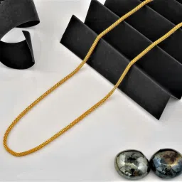 One Gram Micro Gold Plated New Square Box Chain For Men And Women 24 Inch Long Gold-plated Plated Brass Chain-image-3