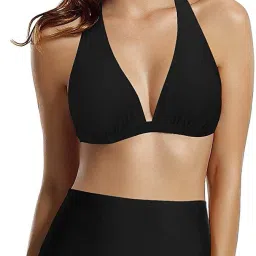 Solid Women Bikini Black Swimsuit-image-2