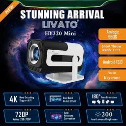 Livato HY320 Mini 4K Support Native 720P | Android 13 | WiFi & Bluetooth |Auto Keystone (5000 lm / 1 Speaker / Wireless / Remote Controller) Portable Projector image 2