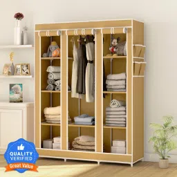 Premium Quality 3 Door 10 Shelf PP Collapsible Wardrobe-image-43