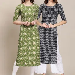 KALINI Women Pack Of 2 Printed Block Print Summer Sheers Crepe Kurta-image-90