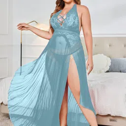 VAGHBHATT Net Halter Neck Baby Doll with Asymmetric-picture-58