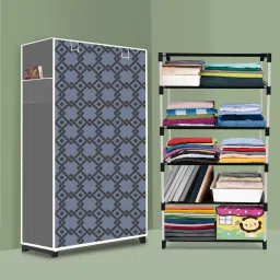 5 Shelf Plastic wardrobe, Foldable and Portable Almirah for Adults, Kids PVC Collapsible Wardrobe-image-98