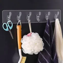 6 IN 1 Strong Adhesive Hook Wall Door Sticky Hanger for Kitchen Bathroom Hook Clear, Transparent Towel Holder-image-14