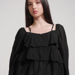 Casual Regular Sleeves Self Design Women Black Top-image-58