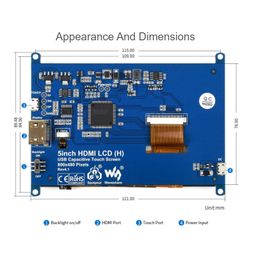 Waveshare 5inch 800×480, HDMI Capacitive Touch Screen LCD (H) Display Slimmed-down Version V4 image 2