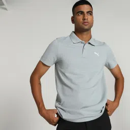 Ms Ess Men Solid Polo Neck Pure Cotton Grey T-Shirt-image-40