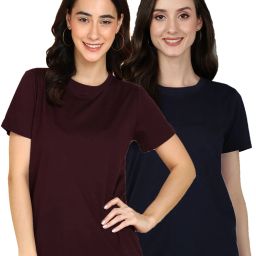 Women Solid Round Neck Cotton Blend Multicolor T-Shirt-image-44