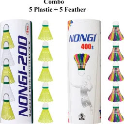 Badminton shuttle (400s & 200) combo pack of 10 for indoor outdoor sport Feather & Plastic Shuttle - Yellow-15