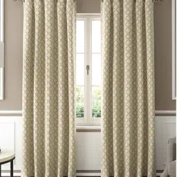 gm fabrics Brown Geometric Poly Cotton 7 Ft Semisheer Eyelet Door Curtains (Set of 2)-picture-42
