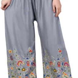 Women Comfort Fit Grey Cotton Blend Trousers-image-93