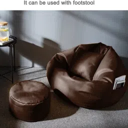 furnigully 4XL 4XL Bean Bag with Footrest & Cushion Ready to Use with Beans (Brown - 4XL) Bean Bag ChairWith Bean Filling image 2