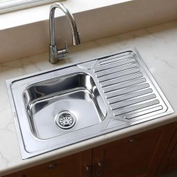 32x20x8 Inch 304-Grade SS Steel Square Single Bowl Kitchen Sink with Drainboard 32x20x8 Inches Vessel Sink-image-35