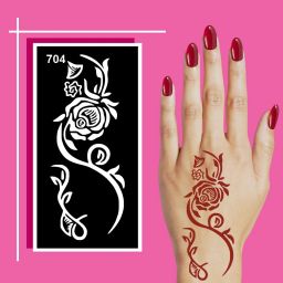 Blooming Rose Line Mehndi Stencil Sticker With Clean Artistic Design-image-30